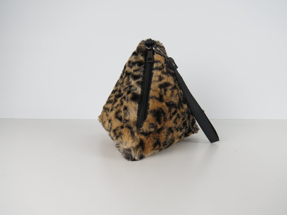 Triangular Leopard Faux Fur Bag Soft Fluffy Purse