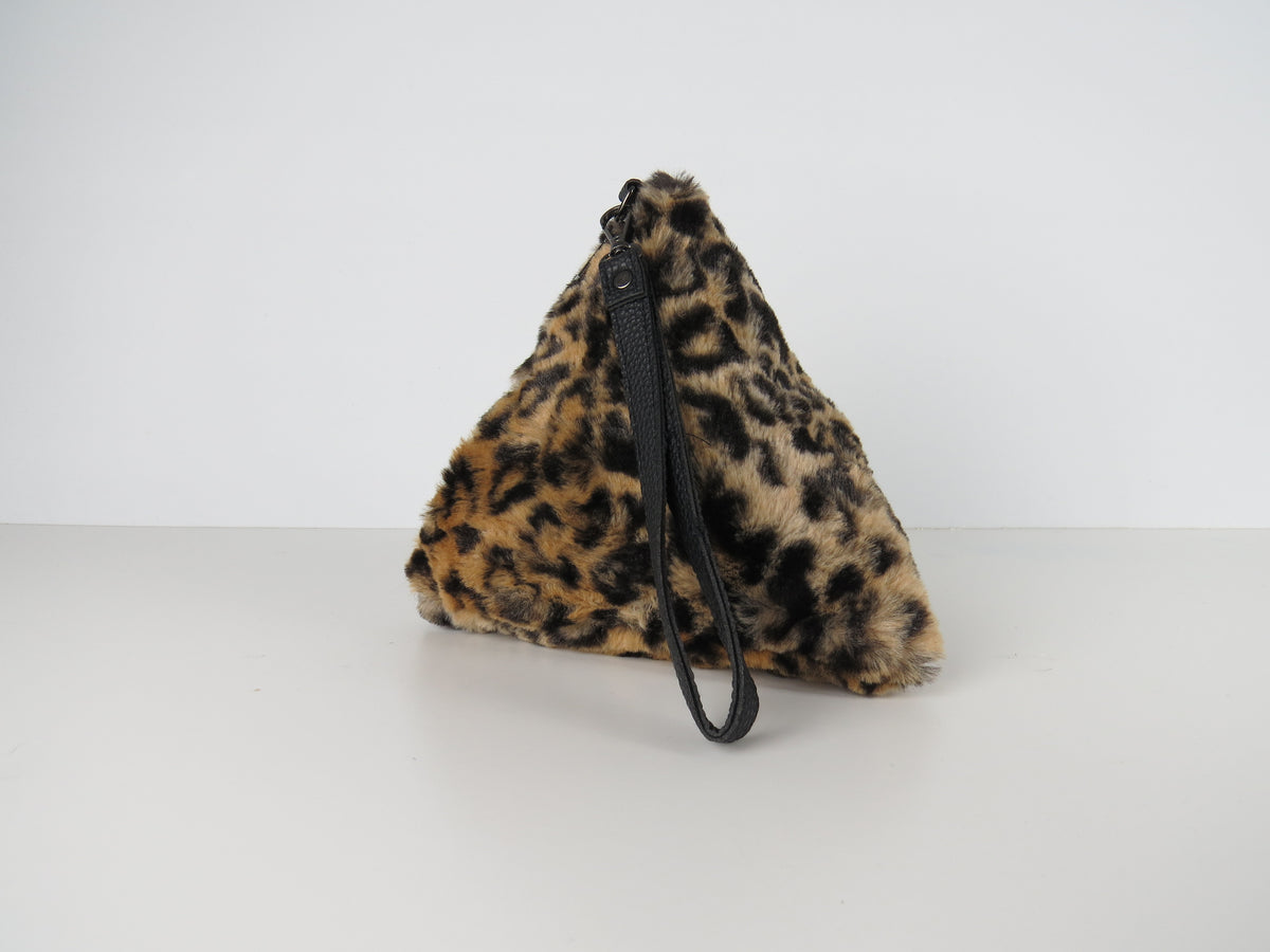 Triangular Leopard Faux Fur Bag Soft Fluffy Purse