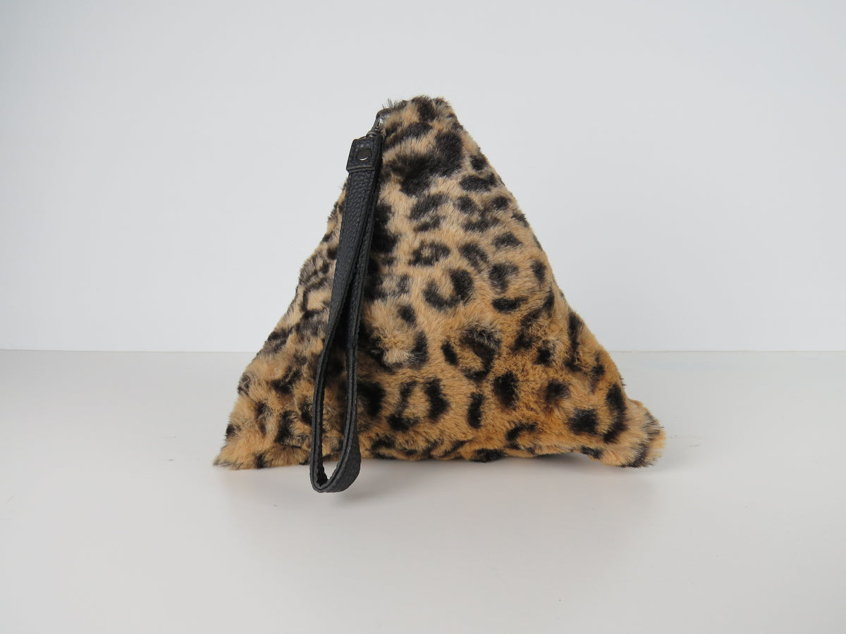 Triangular Leopard Faux Fur Bag Soft Fluffy Purse