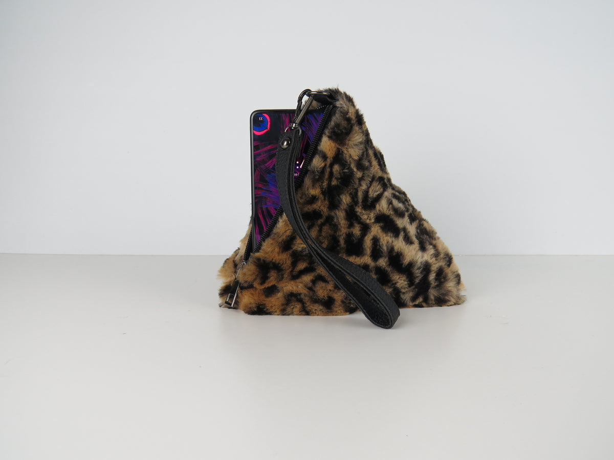 Triangular Leopard Faux Fur Bag Soft Fluffy Purse
