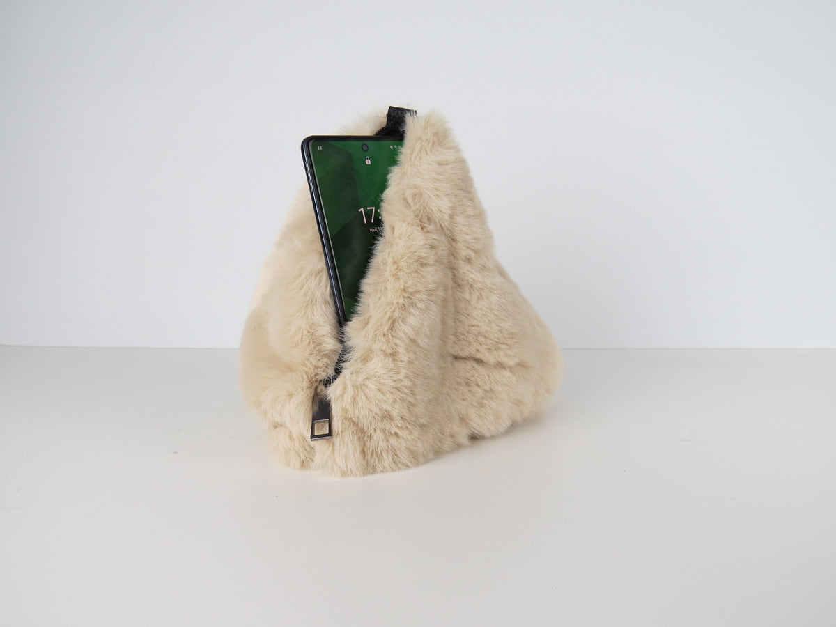 Triangular Beige Faux Fur Bag Soft Fluffy Purse