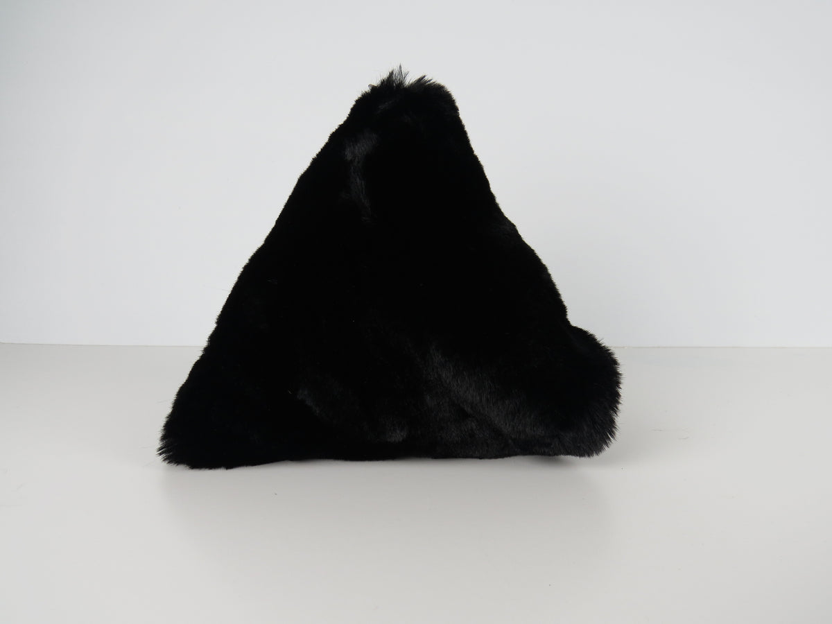 Triangular Black Faux Fur Bag Soft Fluffy Purse