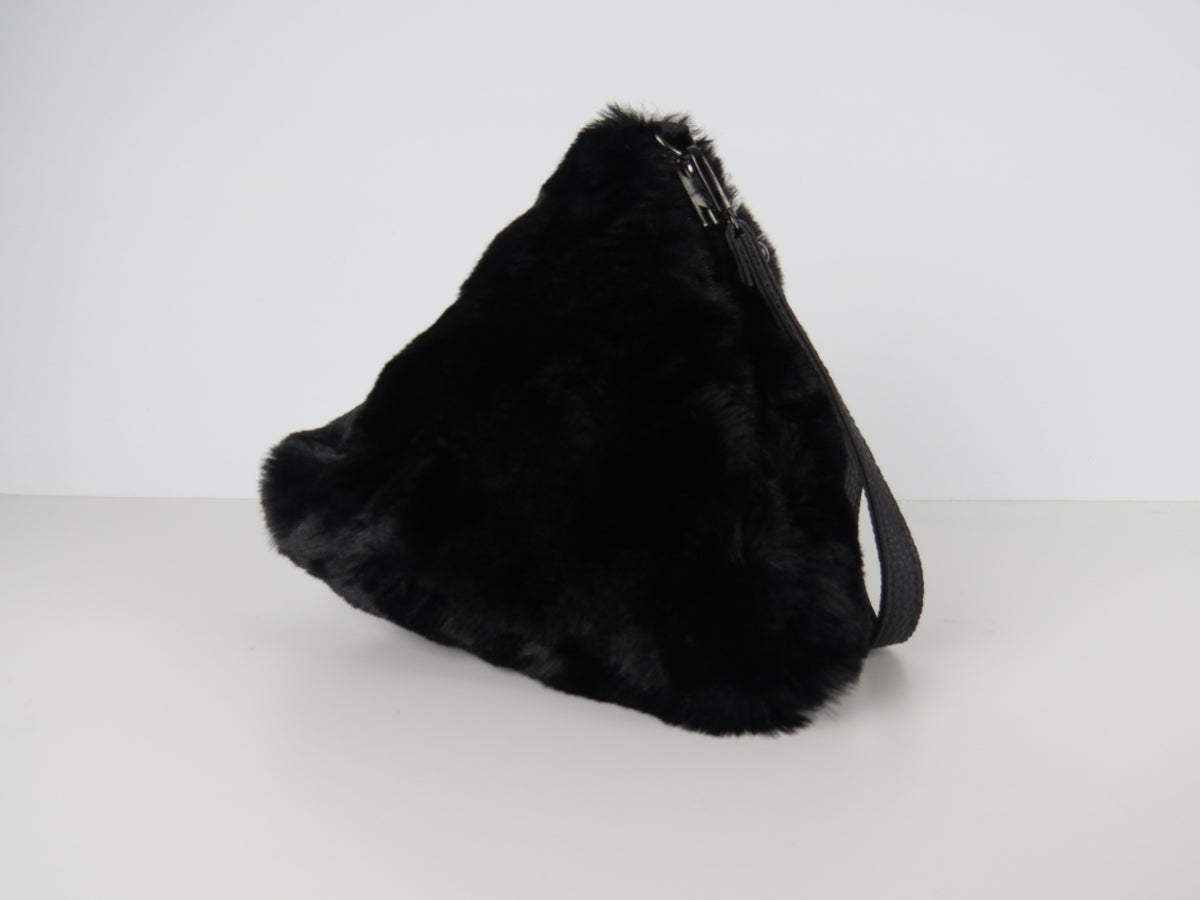 Triangular Black Faux Fur Bag Soft Fluffy Purse