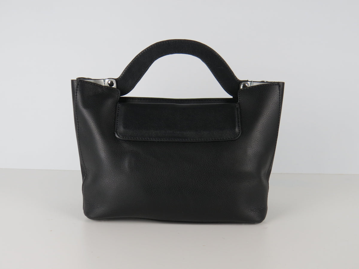 Black Faux Leather Structured Handbag With Extra Long Strap