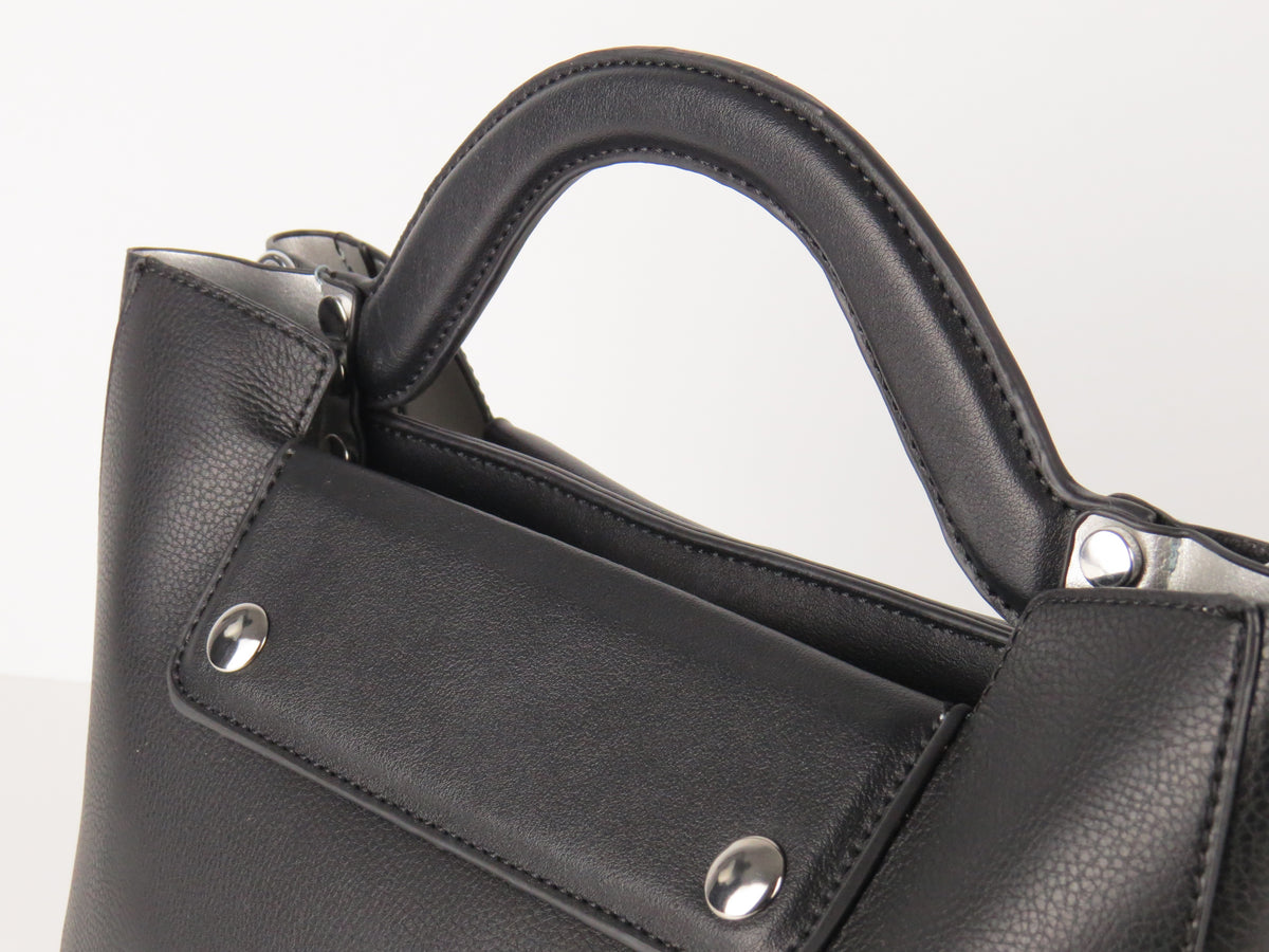 Black Faux Leather Structured Handbag With Extra Long Strap