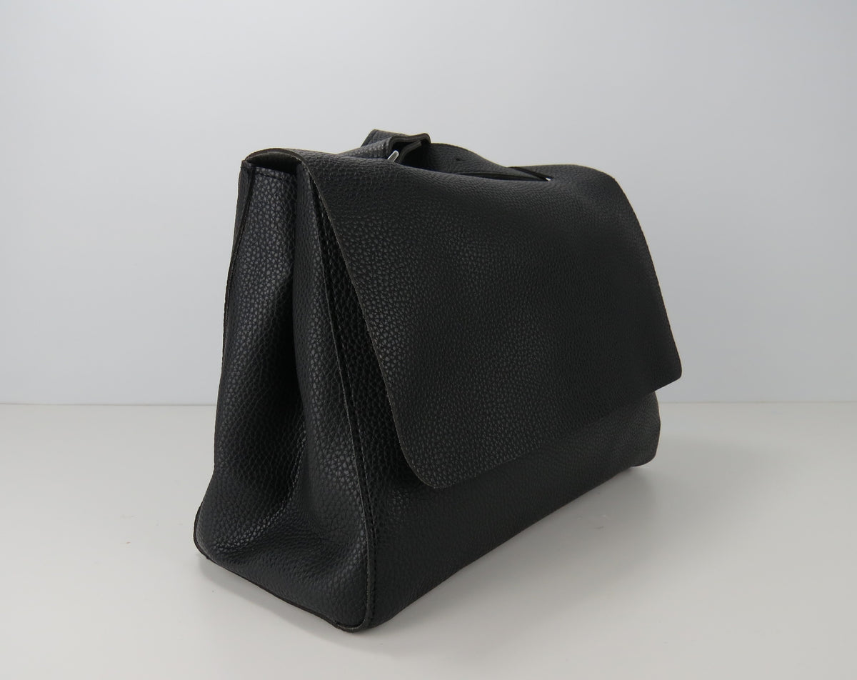 Black Minimalist Faux Leather Handbag