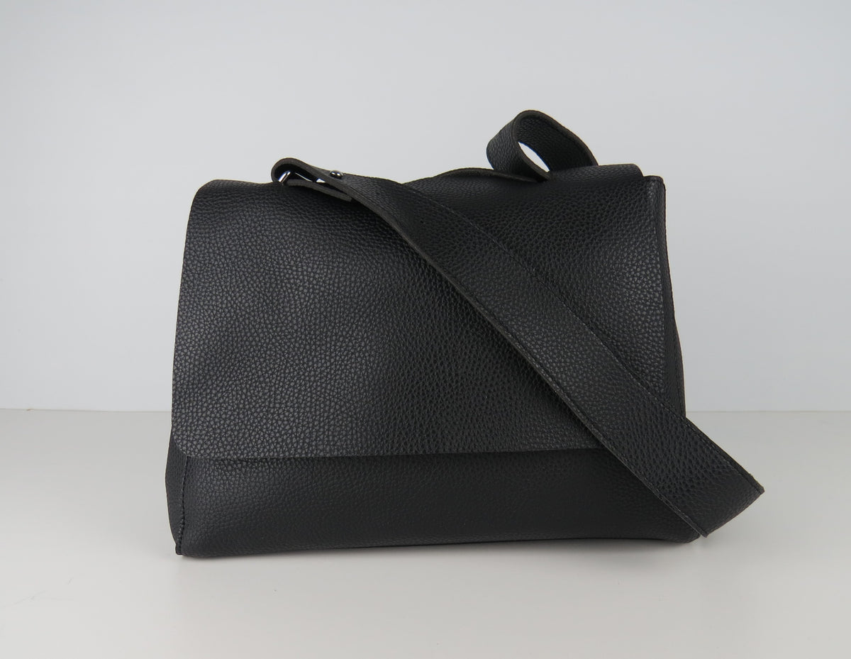 Black Minimalist Faux Leather Handbag