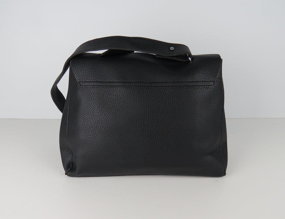 Black Minimalist Faux Leather Handbag