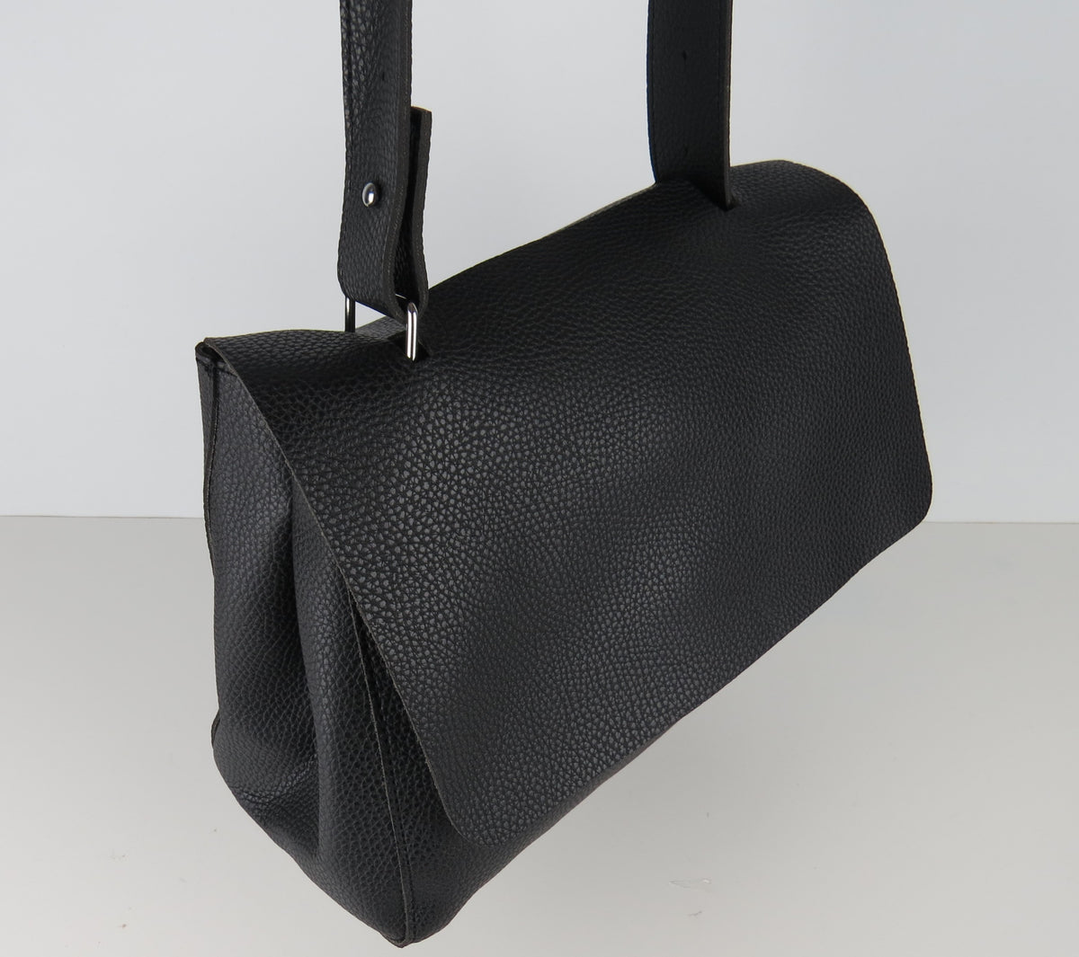 Black Minimalist Faux Leather Handbag