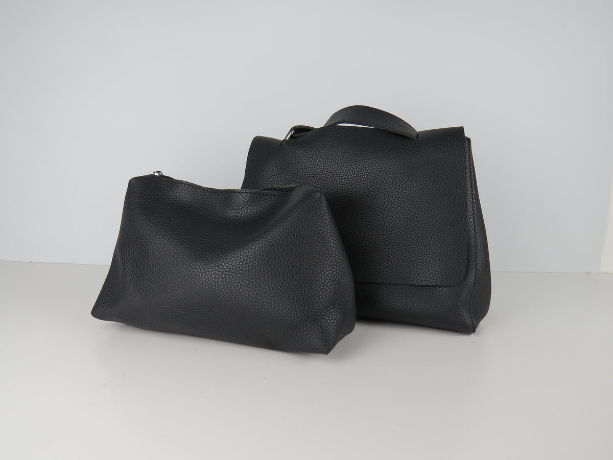 Black Minimalist Faux Leather Handbag