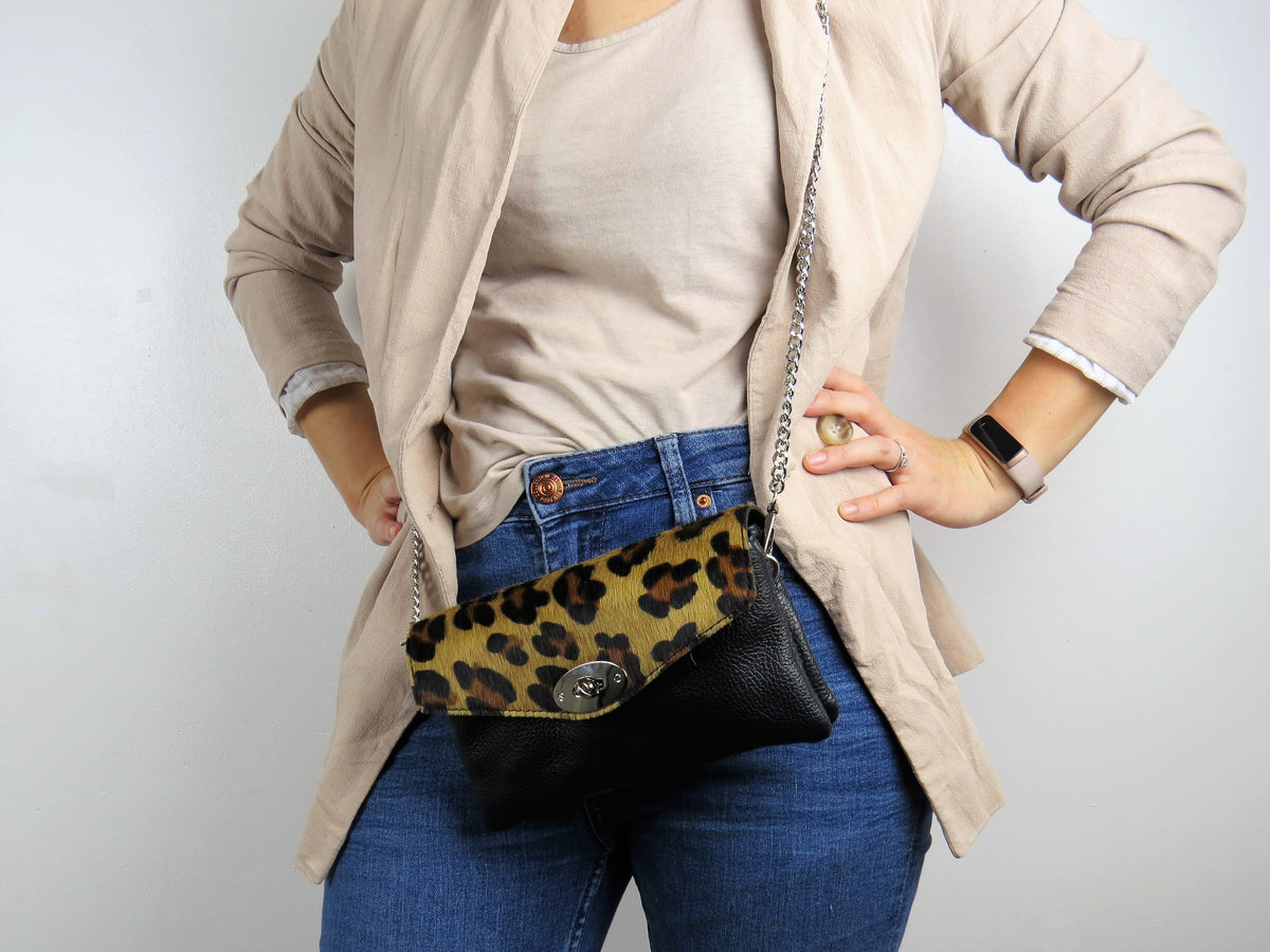 Genuine Italian Leather Mini Leopard Print Crossbody Bag