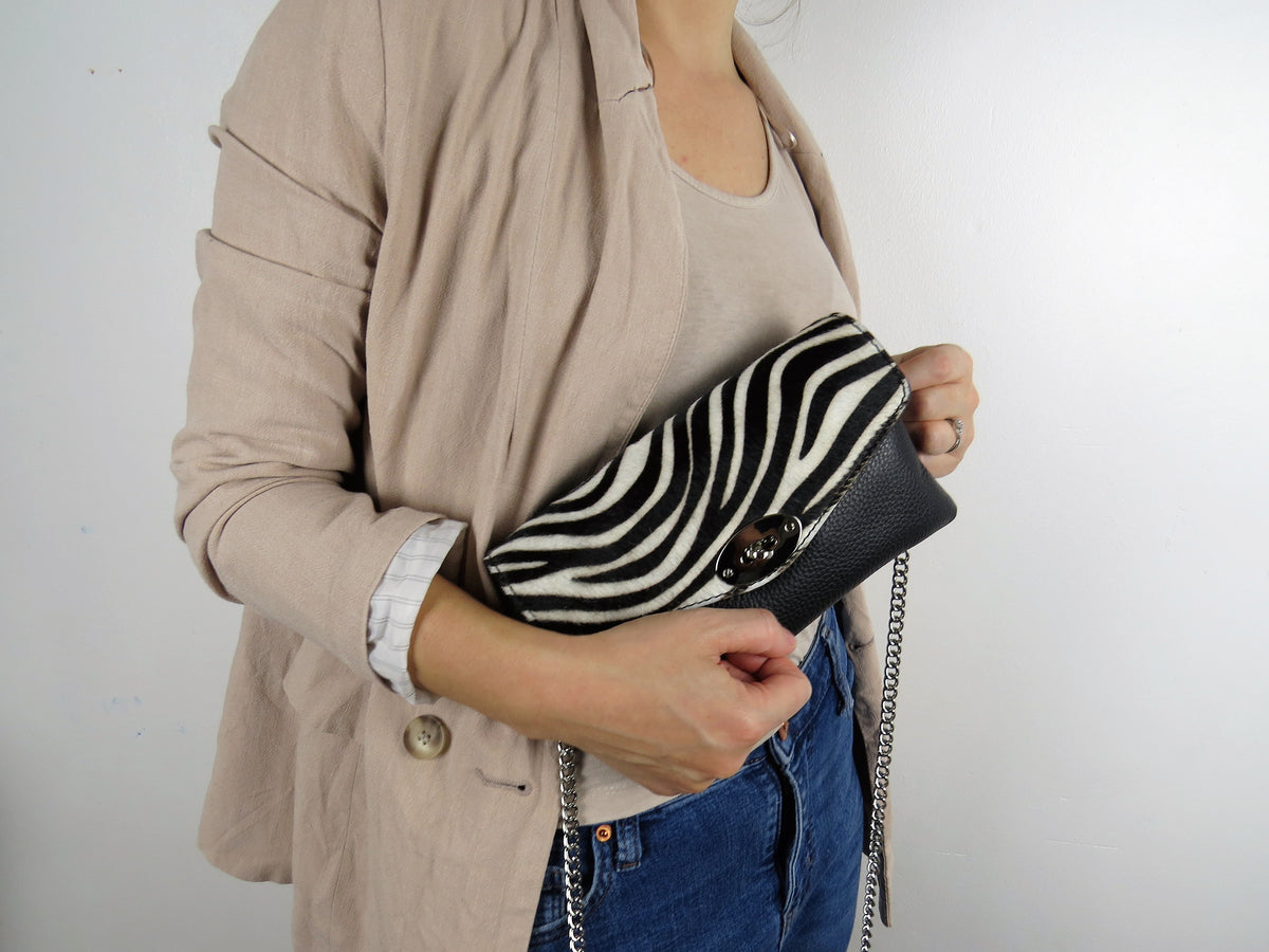Genuine Italian Leather Mini Zeba Print Crossbody Bag