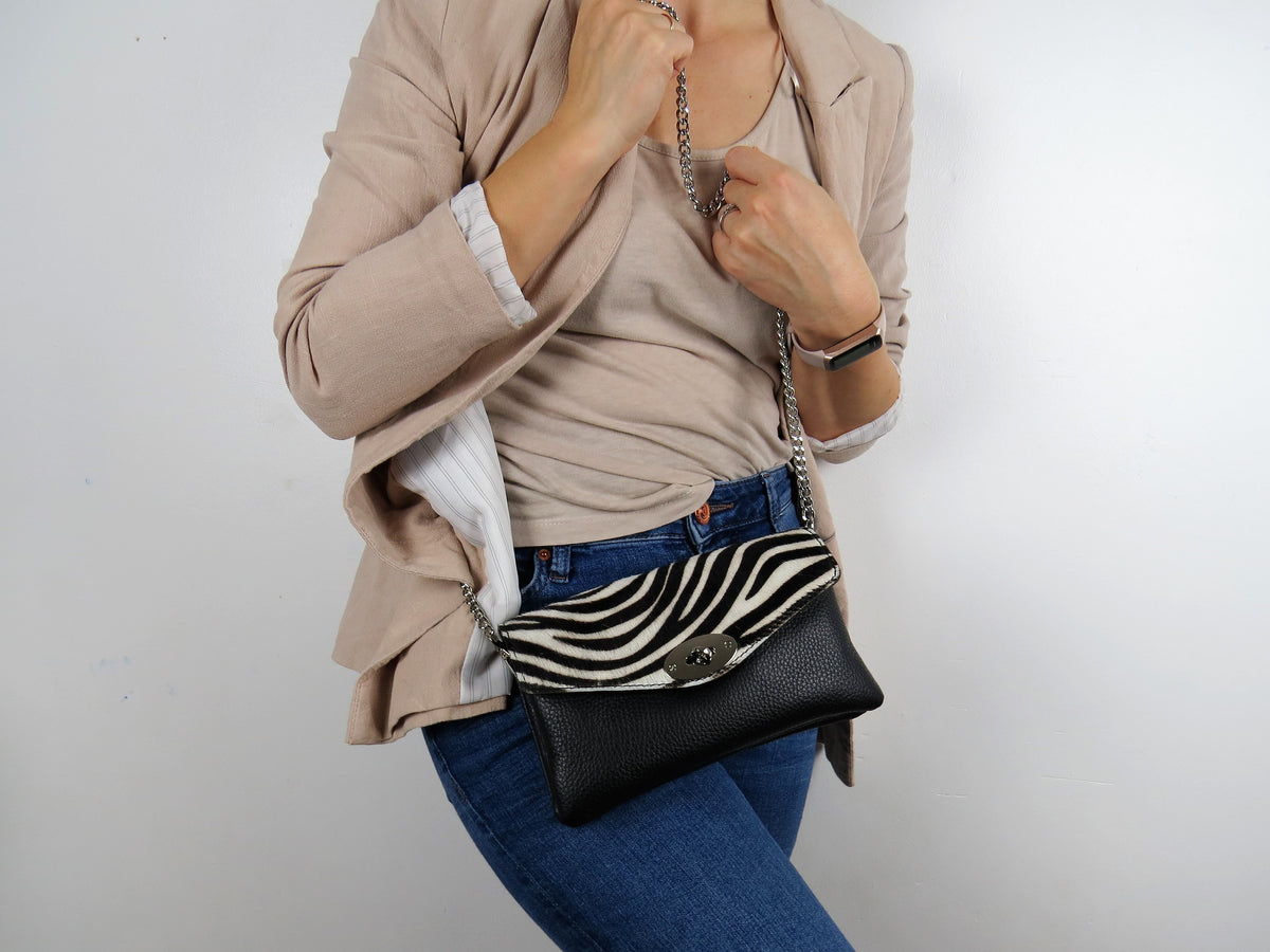 Genuine Italian Leather Mini Zeba Print Crossbody Bag