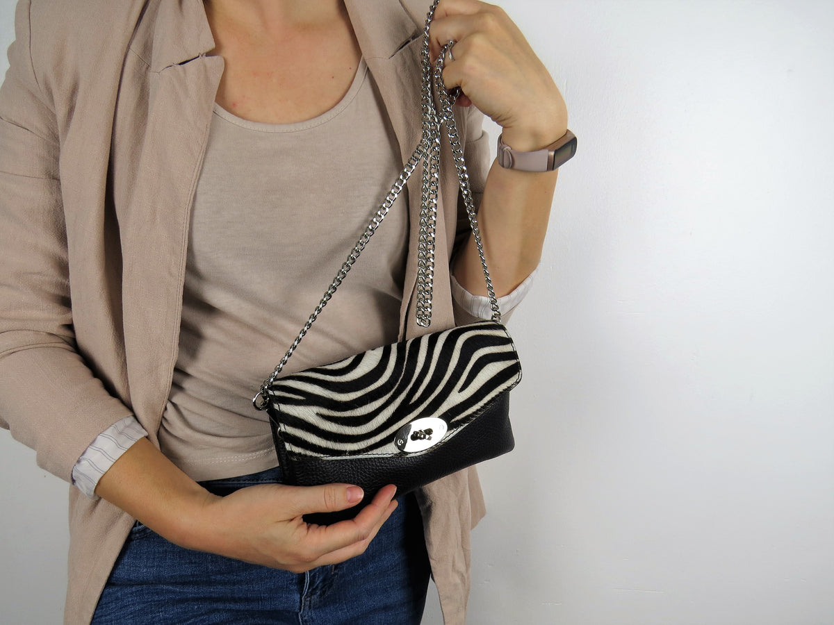 Genuine Italian Leather Mini Zeba Print Crossbody Bag