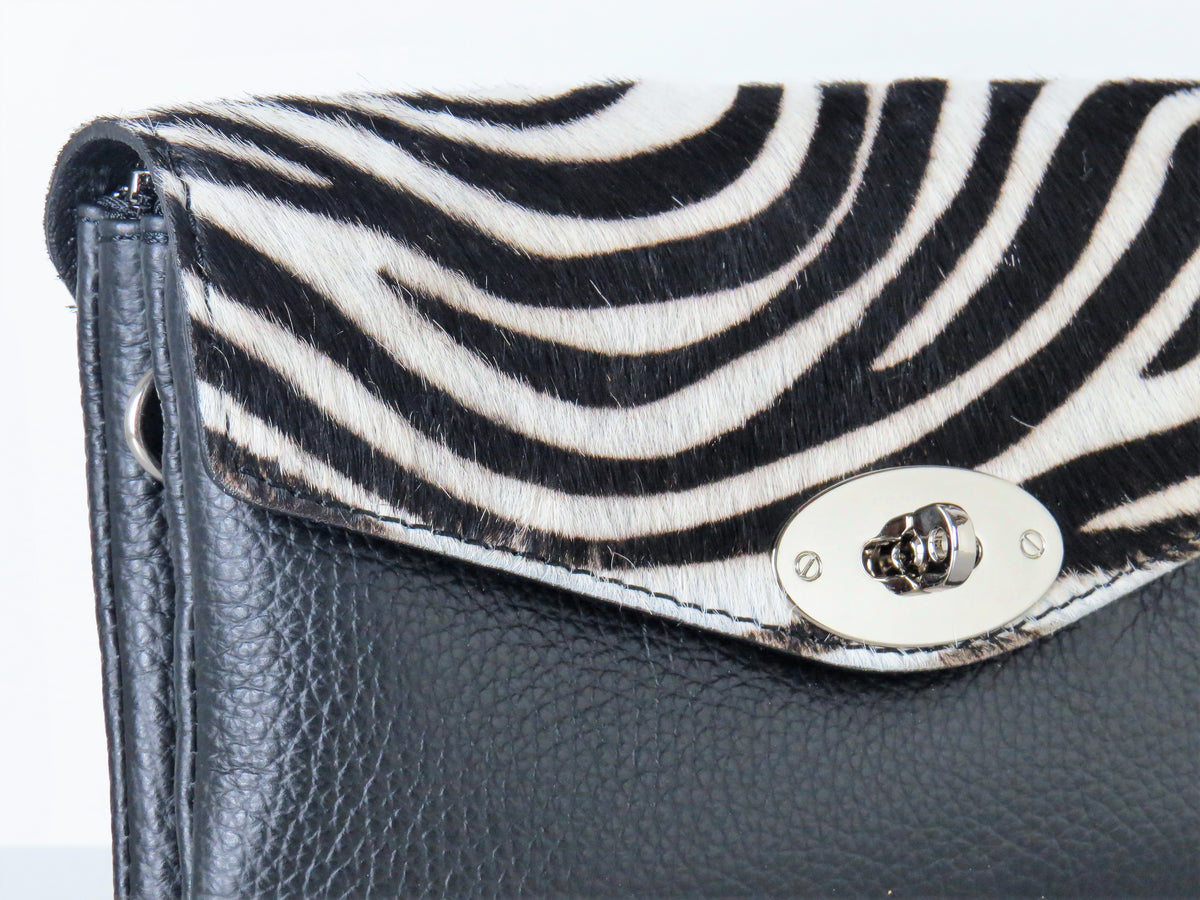 Genuine Italian Leather Mini Zeba Print Crossbody Bag