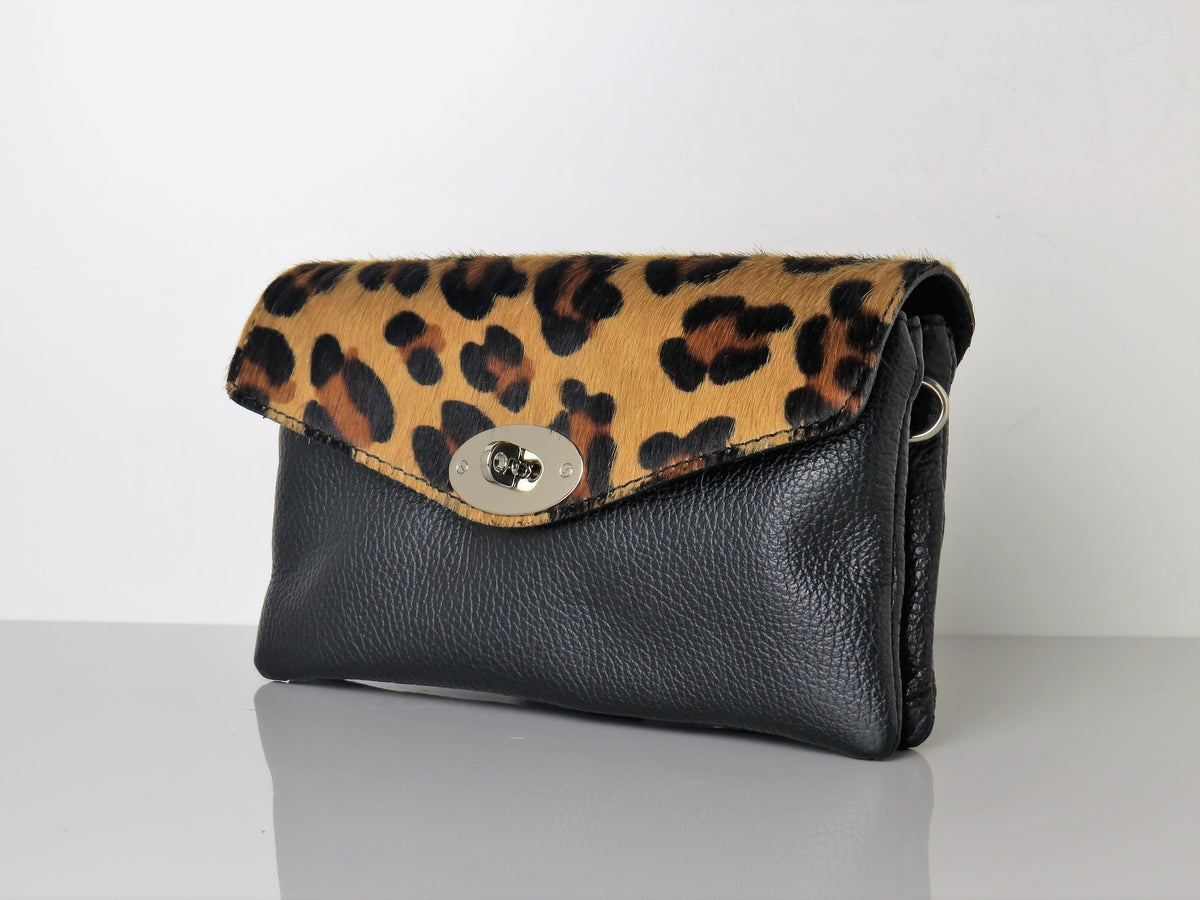 Genuine Italian Leather Mini Leopard Print Crossbody Bag