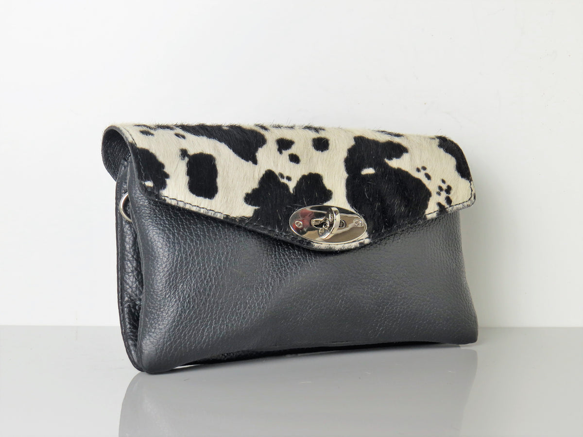 Genuine Italian Leather Mini Cow Print Crossbody Bag