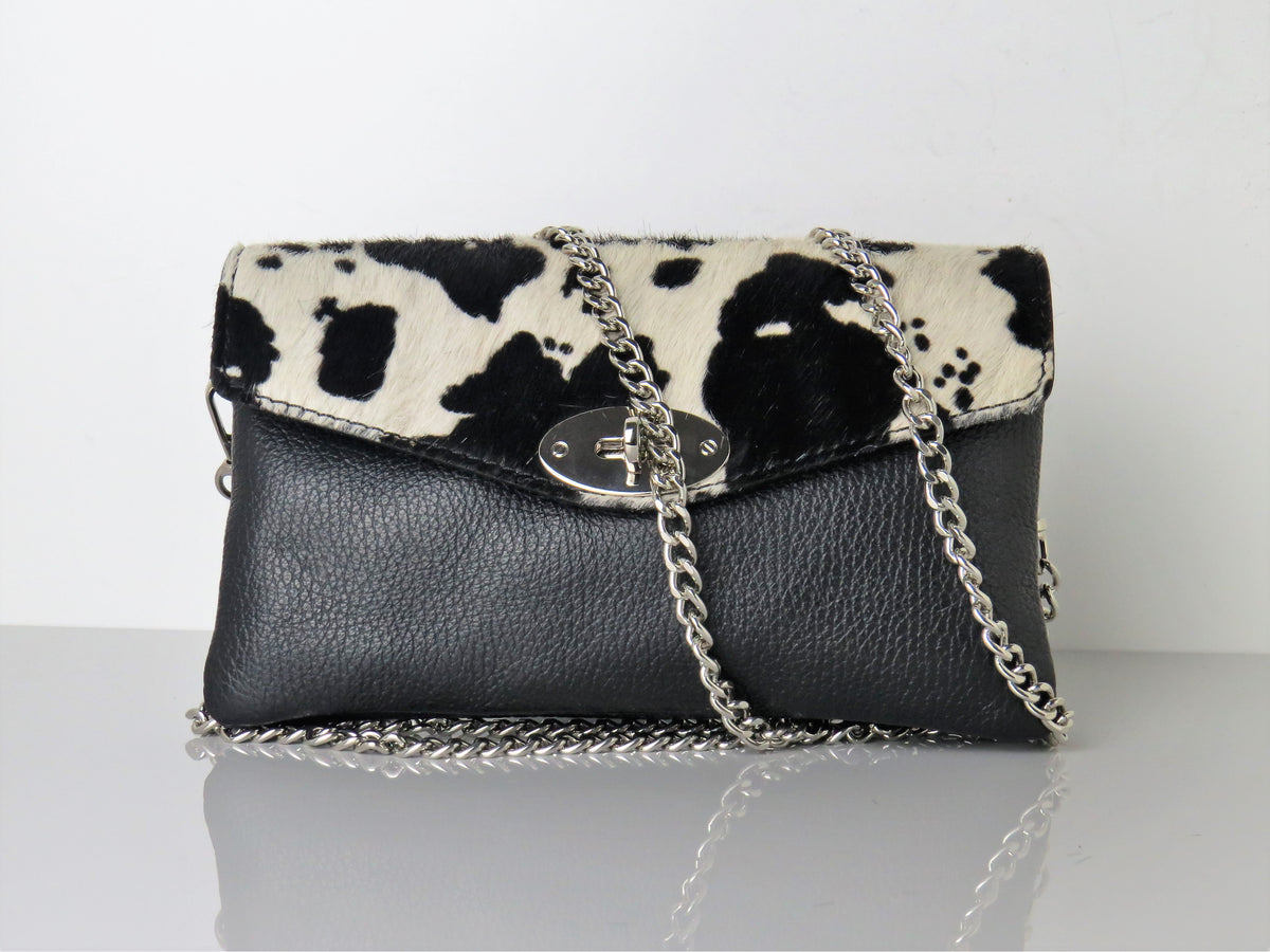 Genuine Italian Leather Mini Cow Print Crossbody Bag