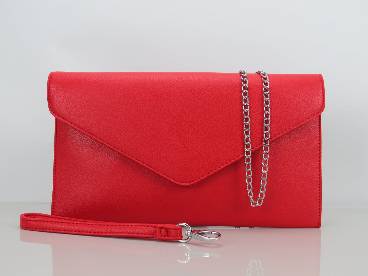 JustBagzz Original Vegan Friendly Leather Red Evening Clutch Bag