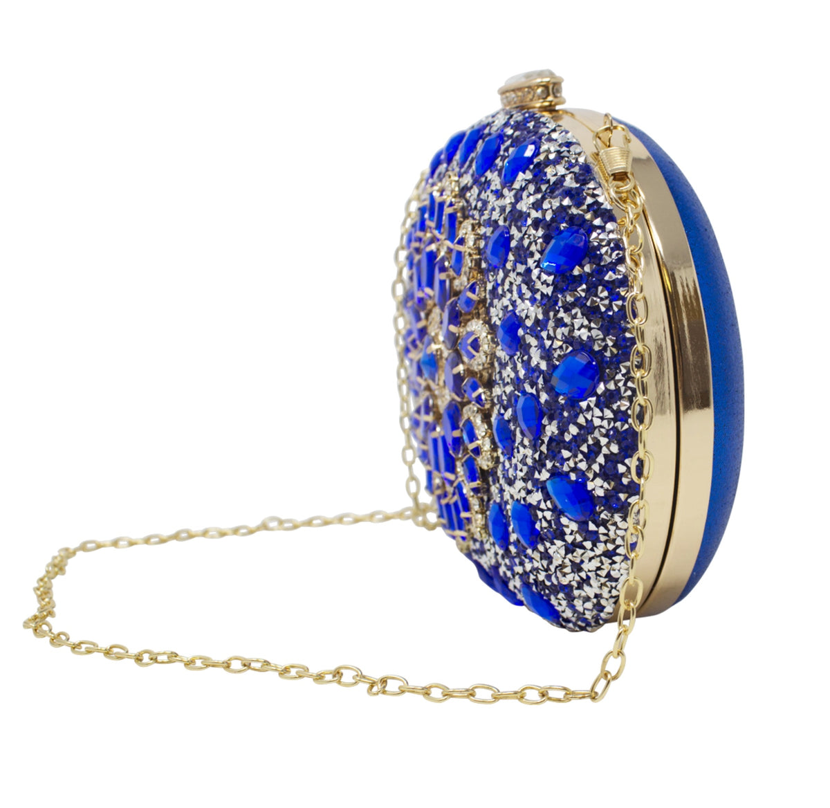 Sparkly Royal Blue Gold Diamante Encrusted Clutch Bag