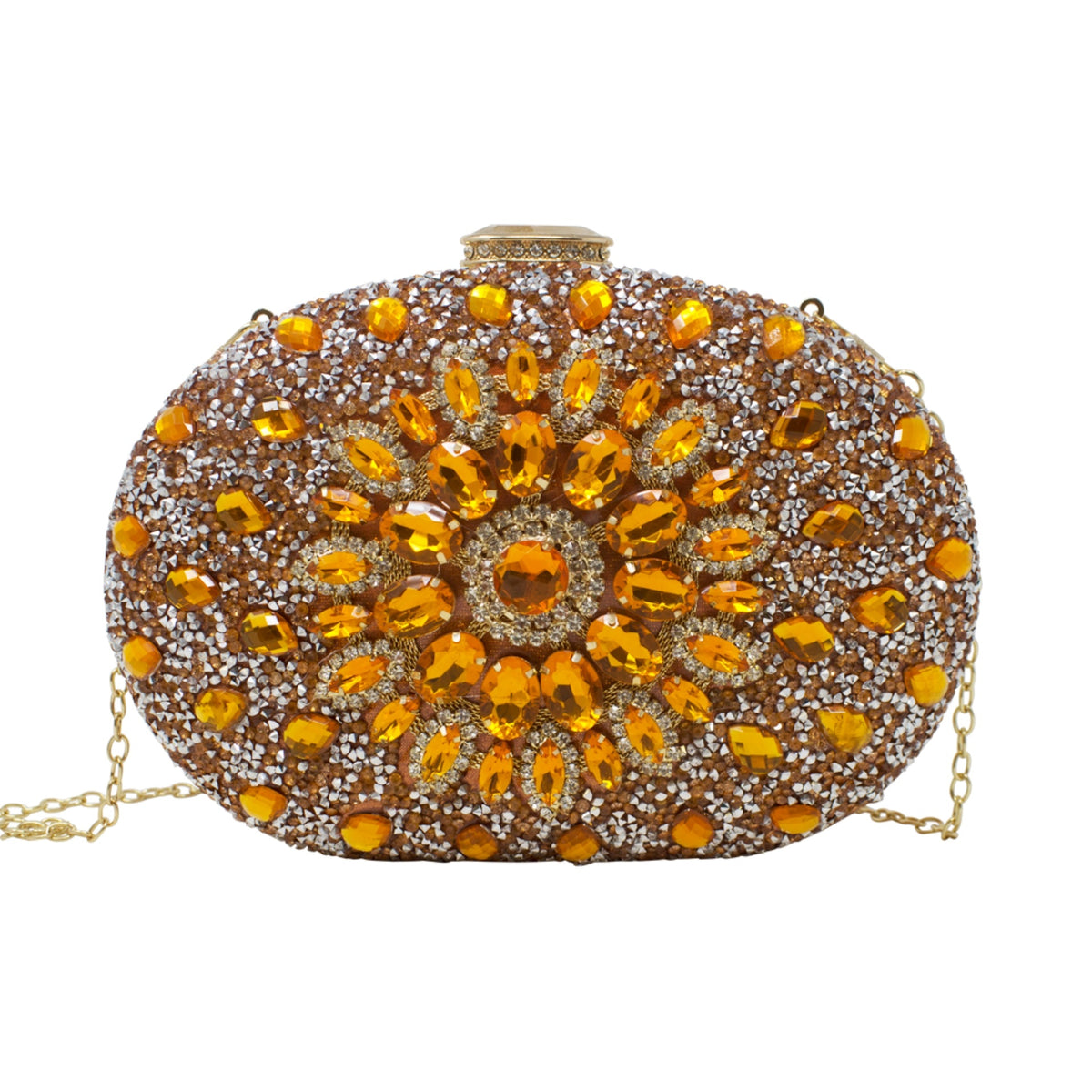 Sparkly Orange Diamante Encrusted Clutch Bag