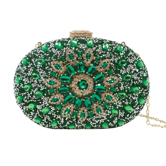 Sparkly Emerald Diamante Encrusted Clutch Bag