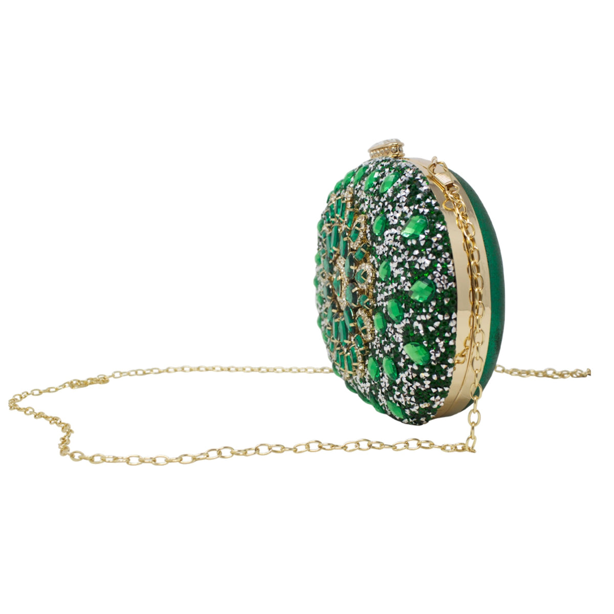 Sparkly Emerald Diamante Encrusted Clutch Bag