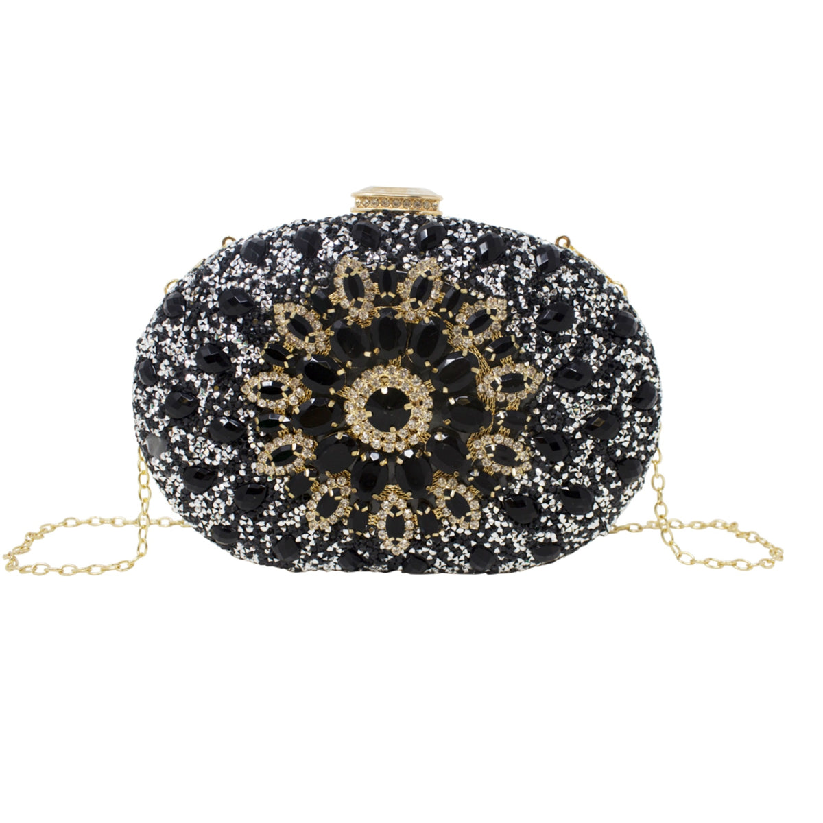 Sparkly Black Gold Diamante Encrusted Clutch Bag
