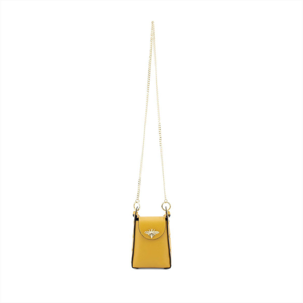 Genuine Black Leather Bee Inspired Mini Crossbody Bag