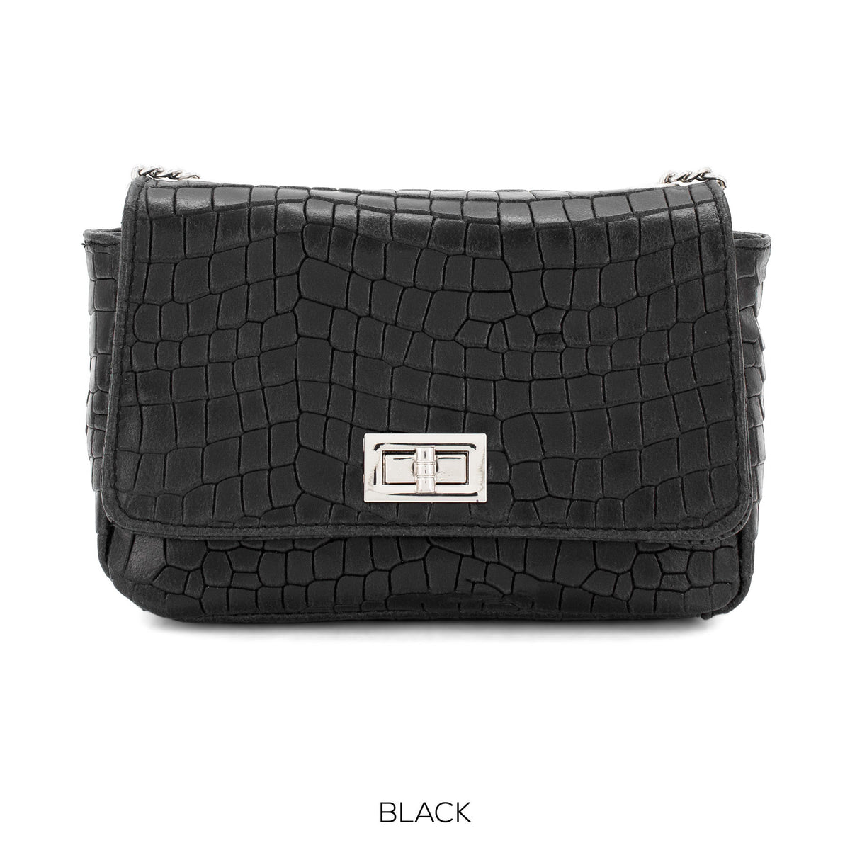 Genuine Italian Leather Croc Effect Crossbody Bag