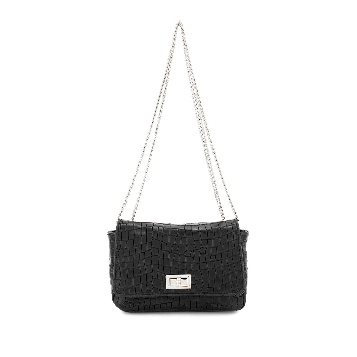 Genuine Italian Leather Croc Effect Crossbody Bag