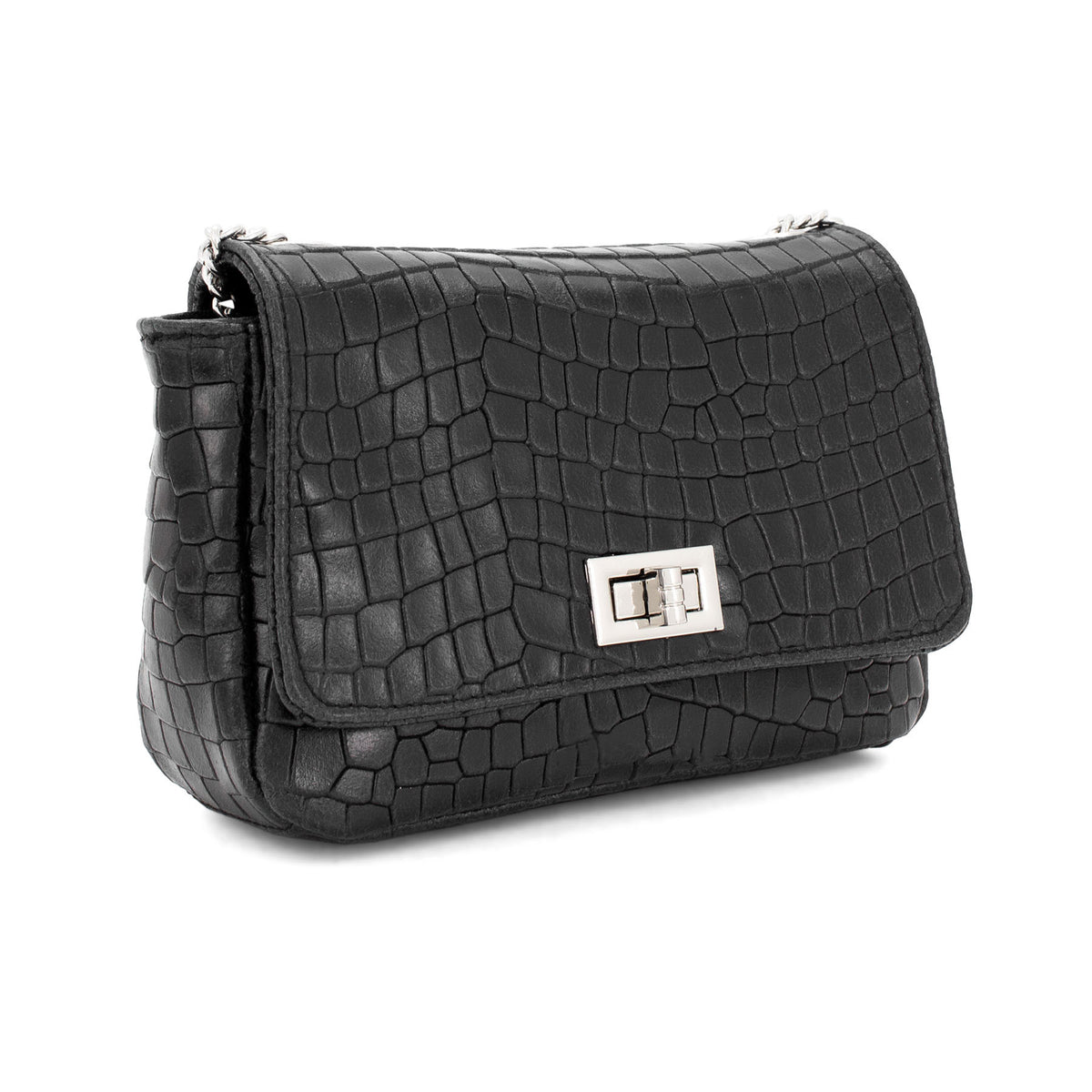 Genuine Italian Leather Croc Effect Crossbody Bag