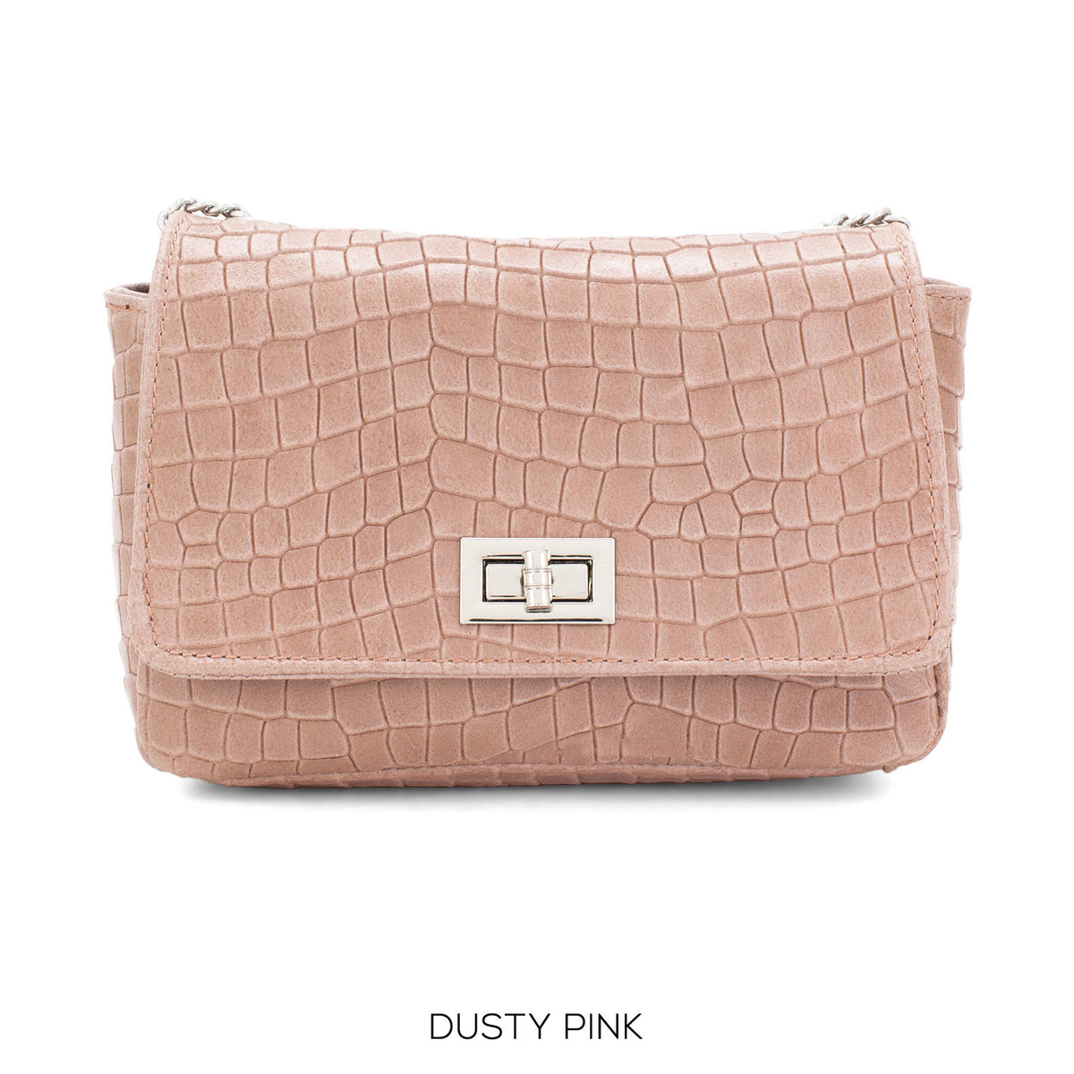 Genuine Italian Leather Croc Effect Crossbody Bag