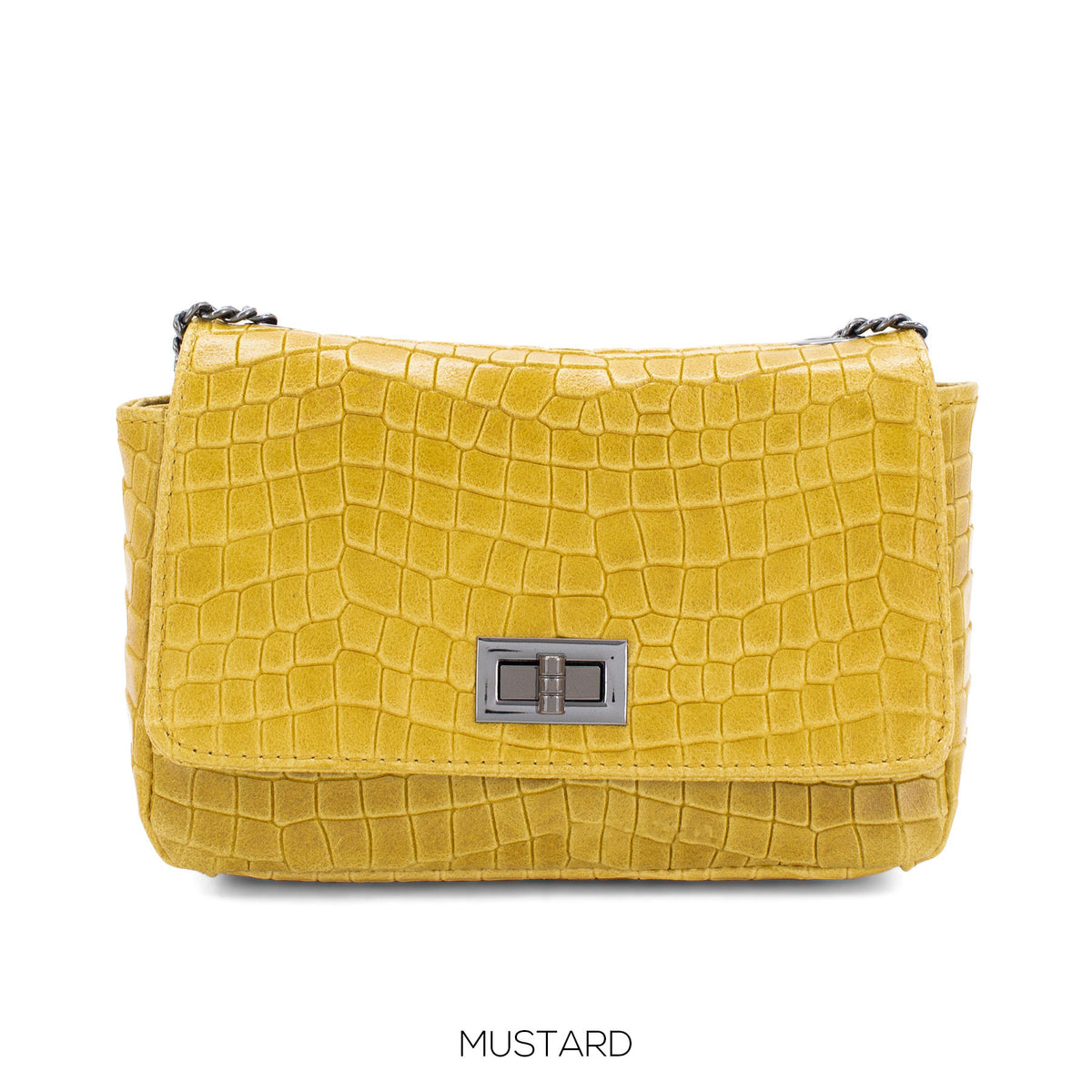 Genuine Italian Leather Croc Effect Crossbody Bag
