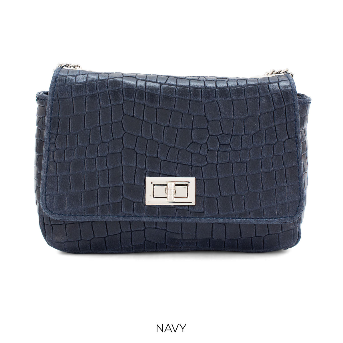 Genuine Italian Leather Croc Effect Crossbody Bag