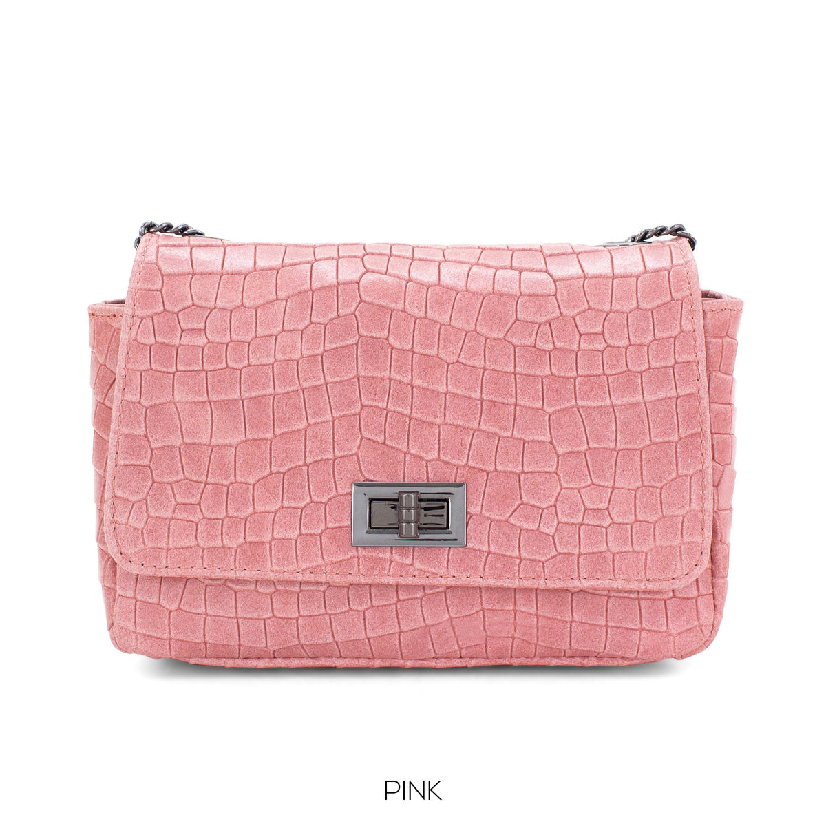 Genuine Italian Leather Croc Effect Crossbody Bag