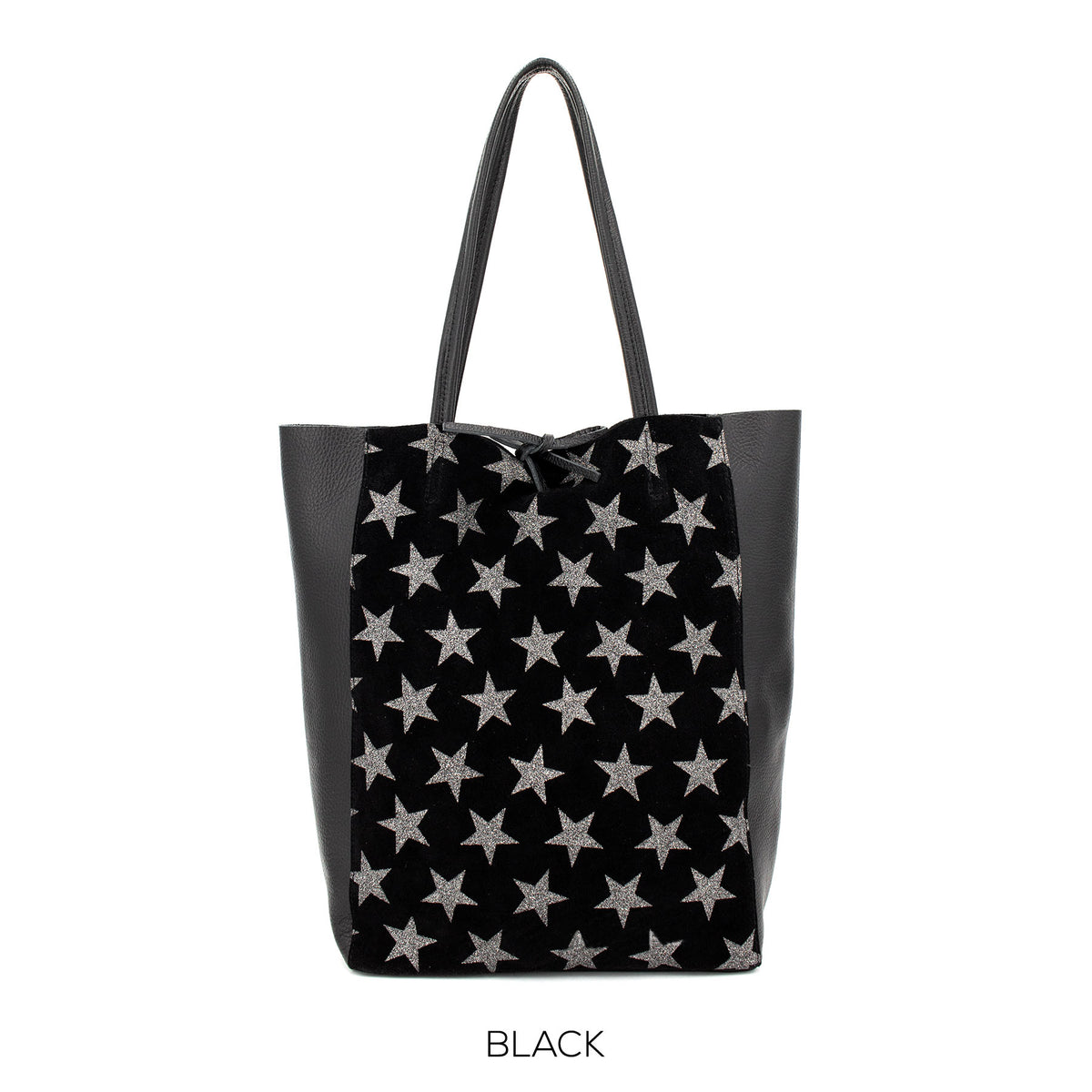 Black Genuine Leather Shopper Bag Large Leather Star Tote Bag
