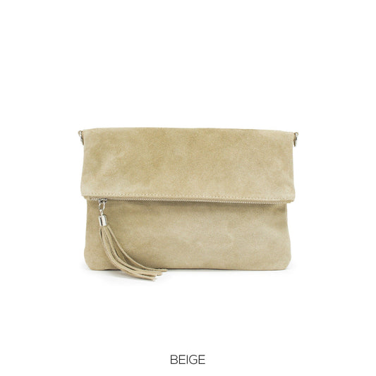 Beige Suede Clutch Bag