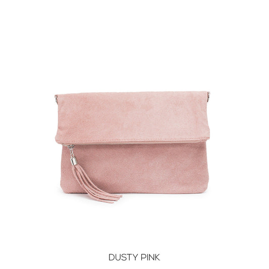 Dusty Pink Suede Clutch Bag