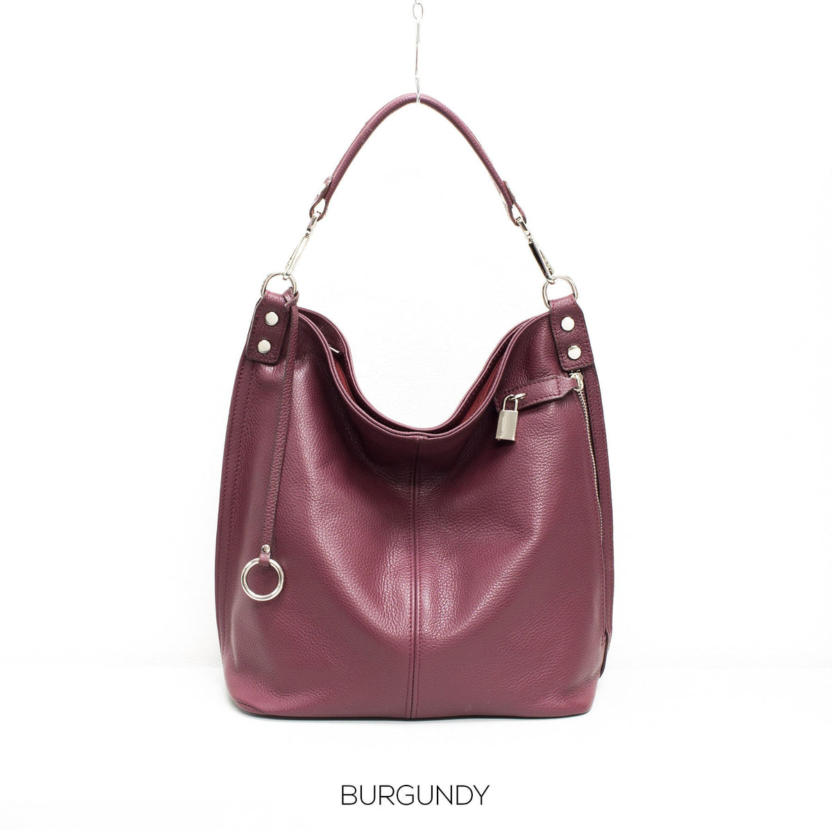 Genuine Leather Right Pocket Hobo Bag Made in Italy Front pocket secured by a pull padlock soft ladies handbag pebbled Leather Gift For Her