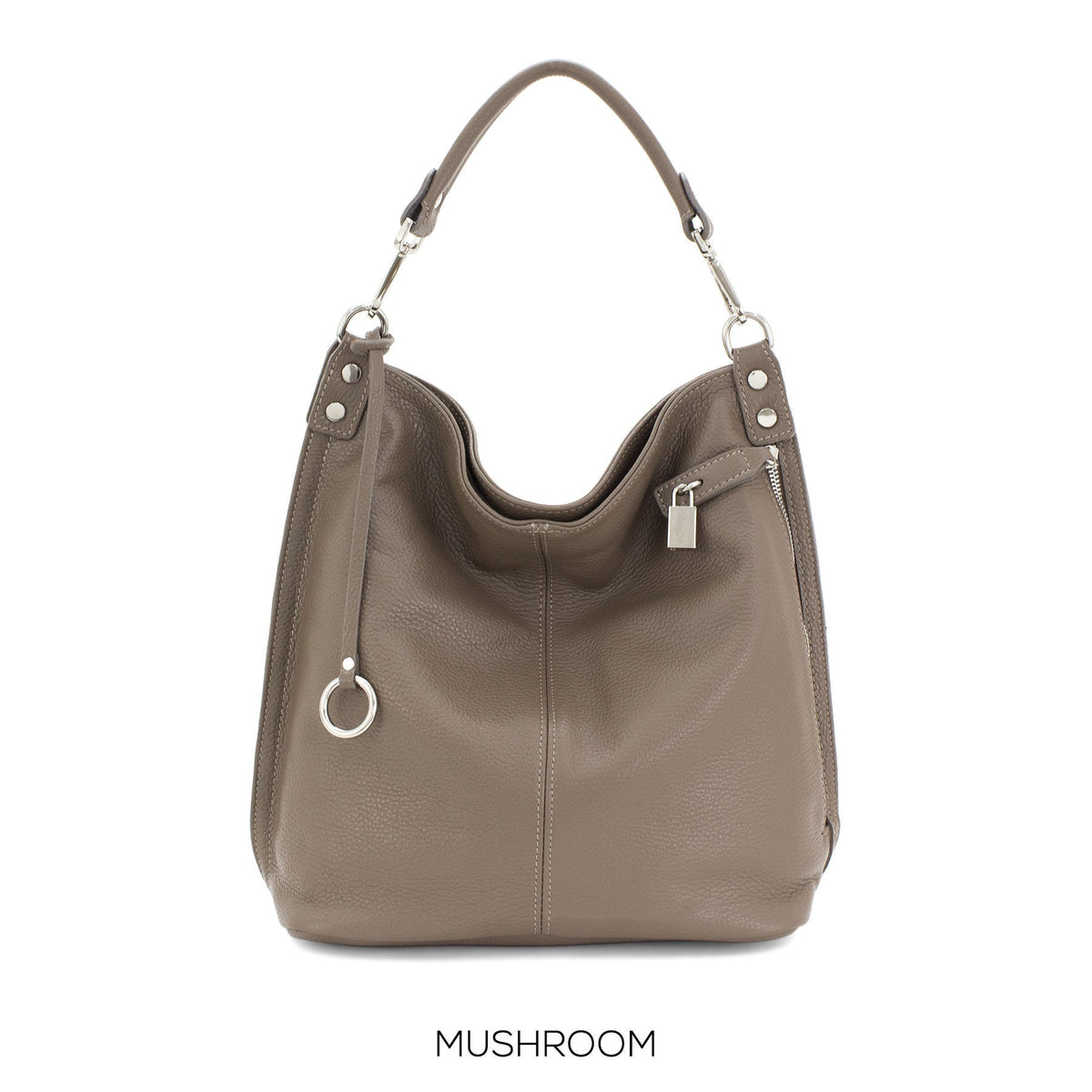 Genuine Leather Right Pocket Hobo Bag Made in Italy Front pocket secured by a pull padlock soft ladies handbag pebbled Leather Gift For Her