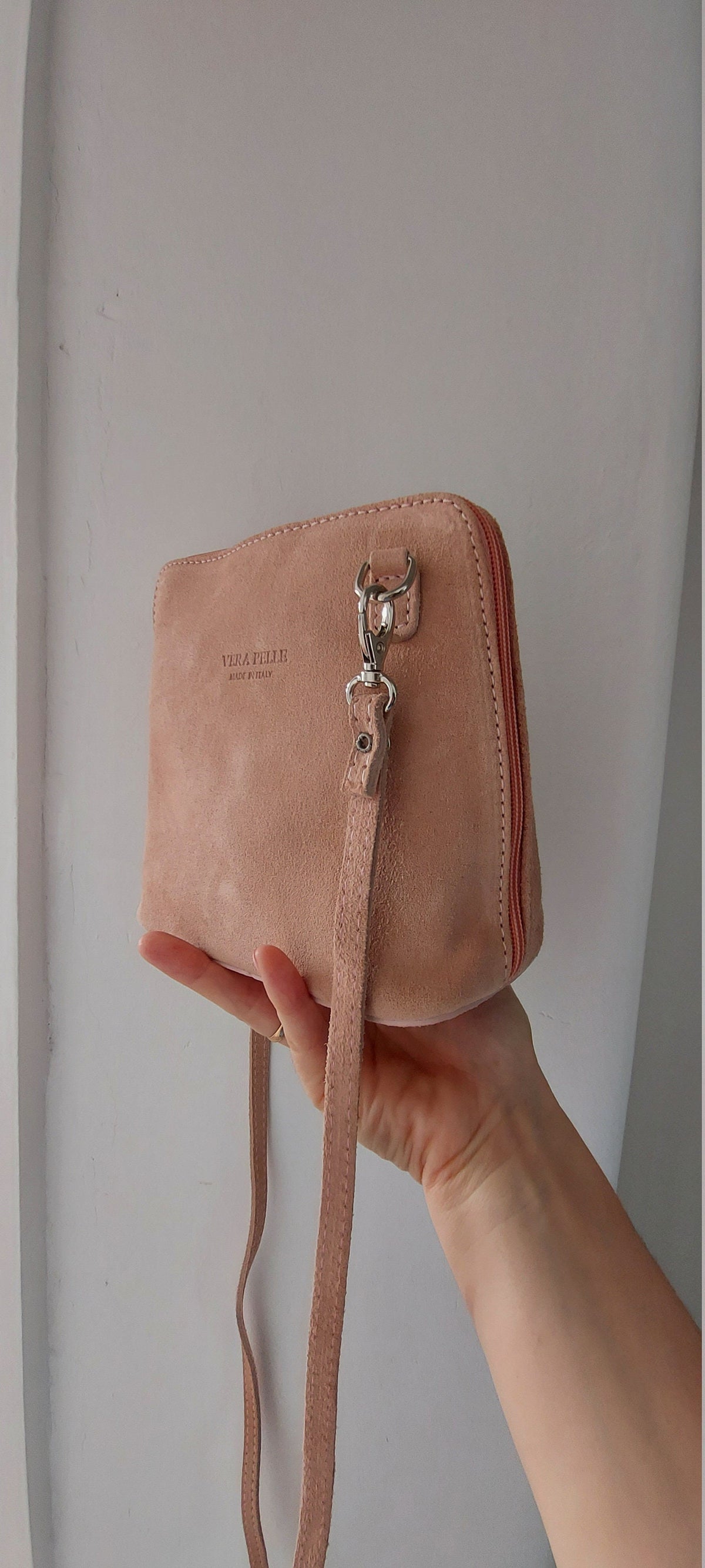 Real Leather Suede Crossbody Bag VERA PELLE Real Italian Suede Leather Small Crossbody Shoulder Bag Nude bag Nude Suede Bag Cute Crossbody