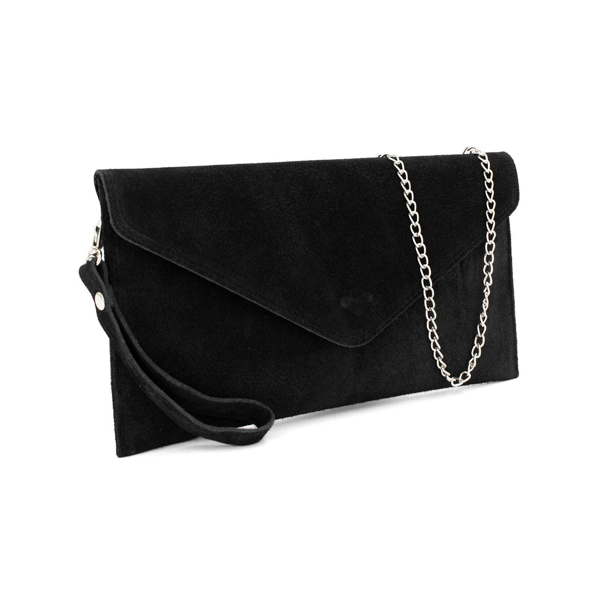 Black envelope clutch bag with chain strap