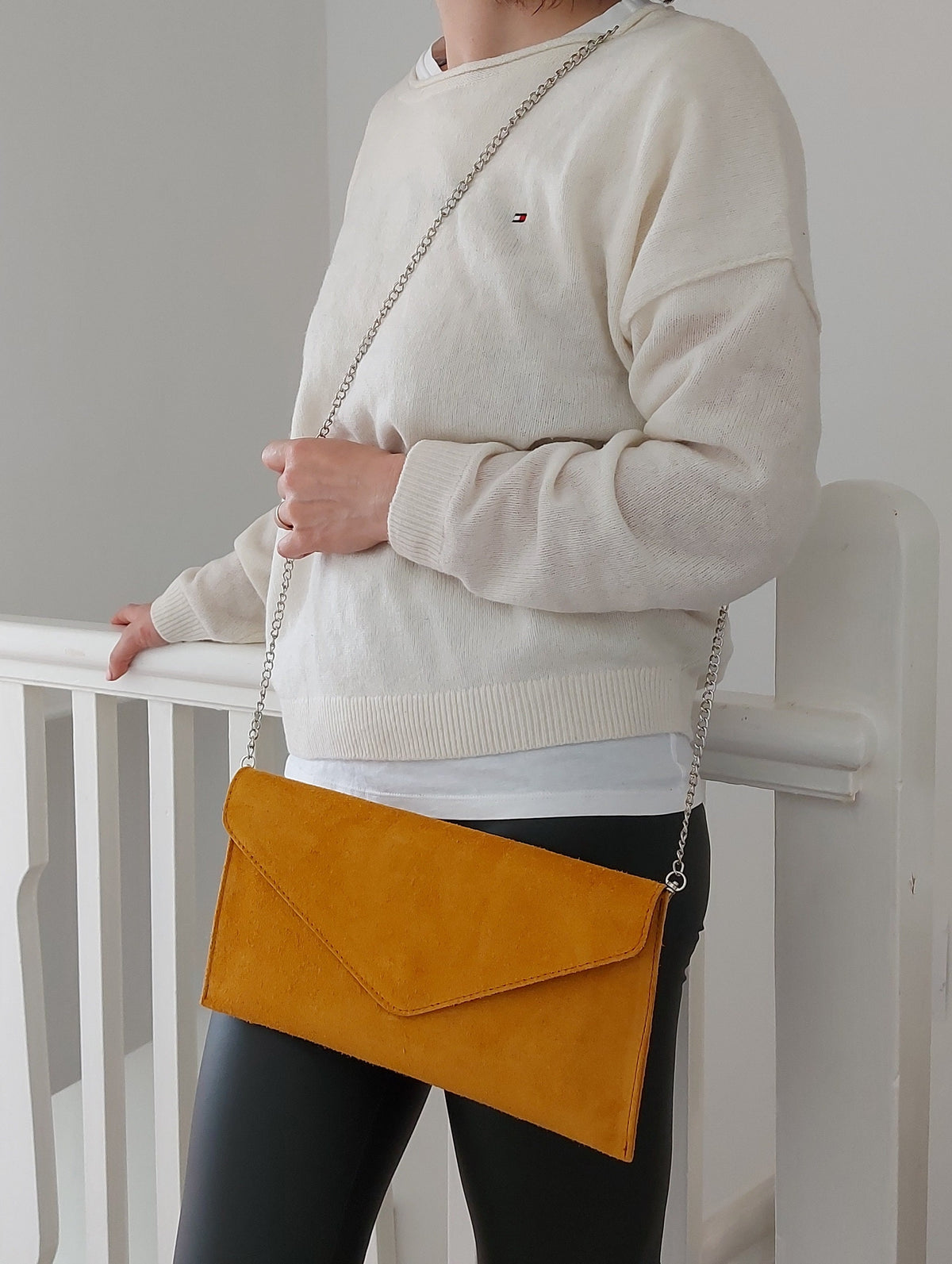 Mustard Envelope Clutch Bag with chain strap