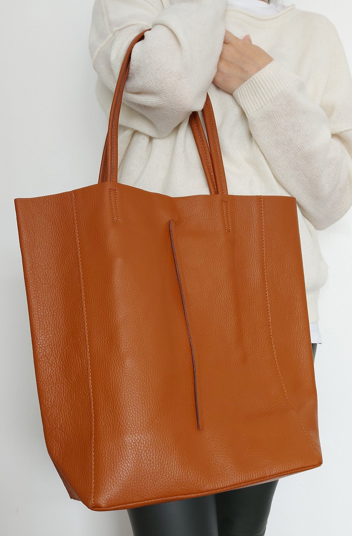 Grey Genuine Leather Shopper Bag Large Leather Tote Bag