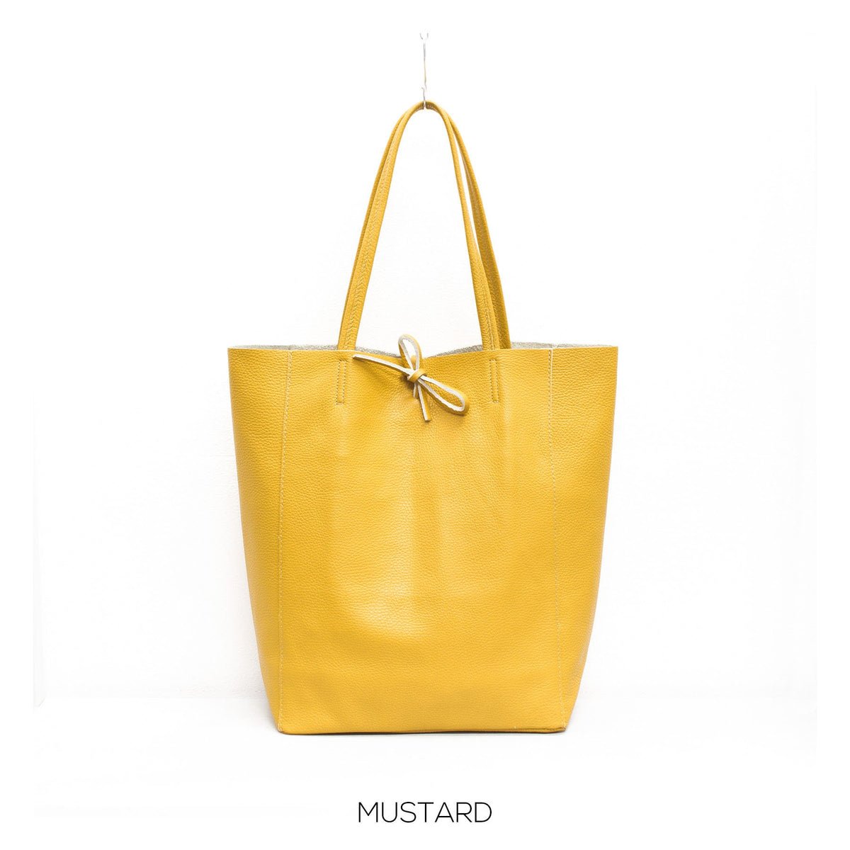 Yellow Genuine Leather Shopper Bag Large Leather Tote Bag