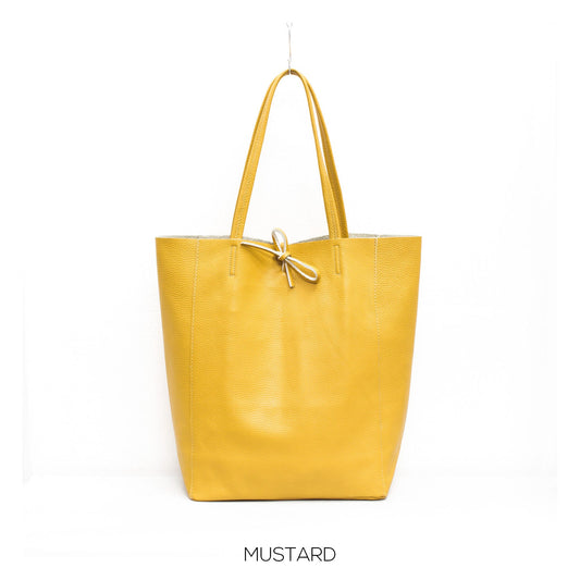 Yellow Genuine Leather Shopper Bag Large Leather Tote Bag