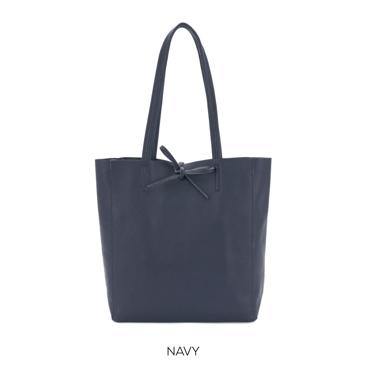 Navy Genuine Leather Shopper Bag Medium Leather Tote Bag