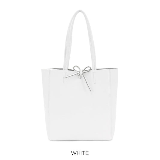 Genuine Leather Medium White Leather Shopper