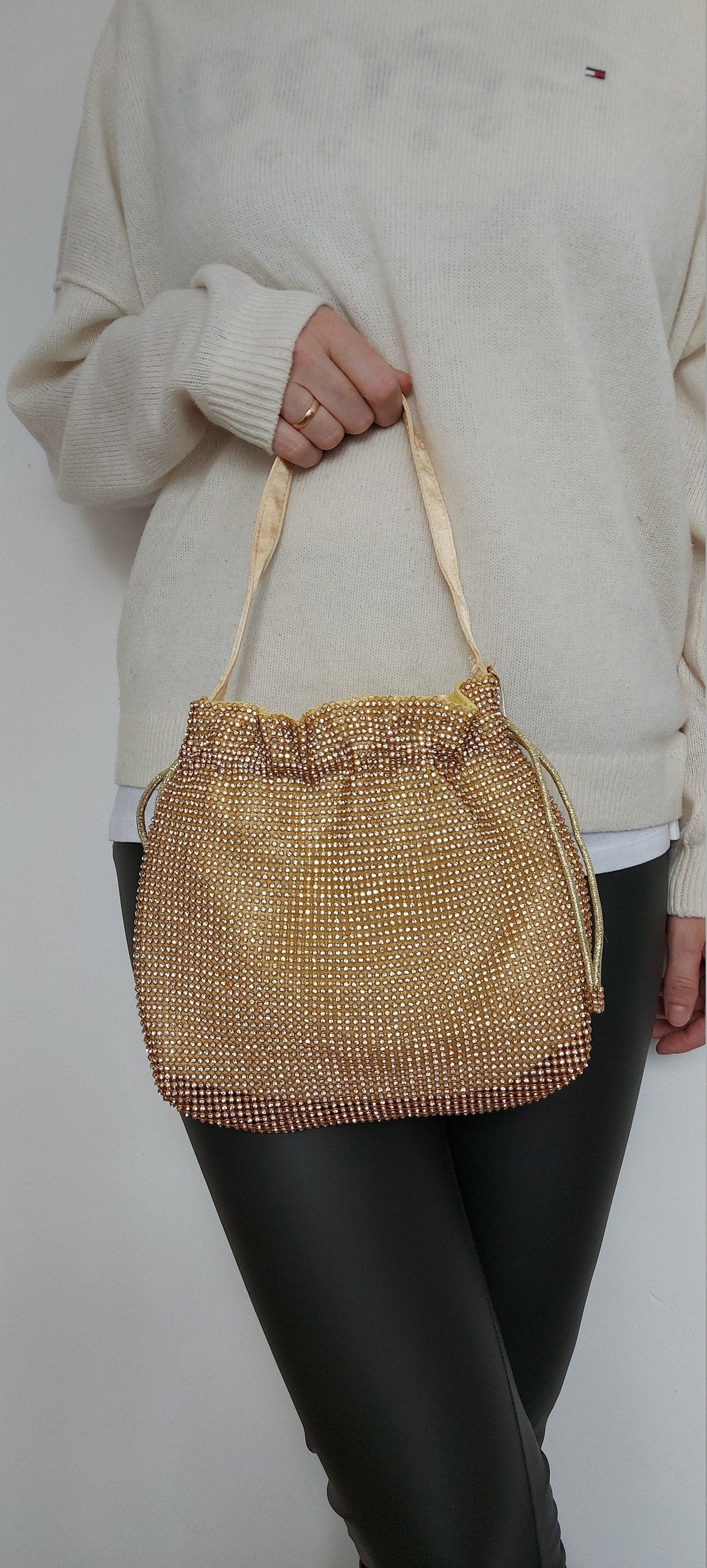 Sparkly Gold Draw String Shoulder Bag perfect eye-catching  gold handbag Gift For Her Bridesmaid Gift Wedding Clutch Bag Gold Clutch Bag